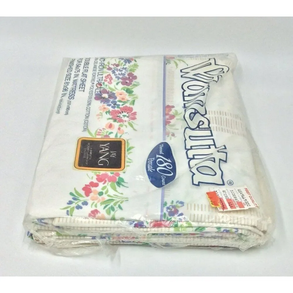 Vintage Wamsutta White Floral Full Double Flat Sheet May Morning Jay Yang